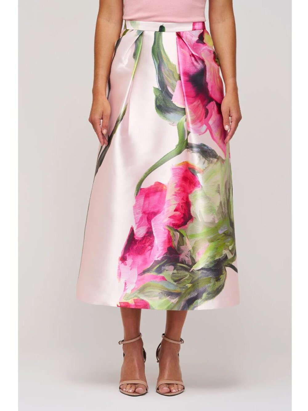 Kay Unger Elise Floral Tea Length Satin Skirt - Picture 2 of 6